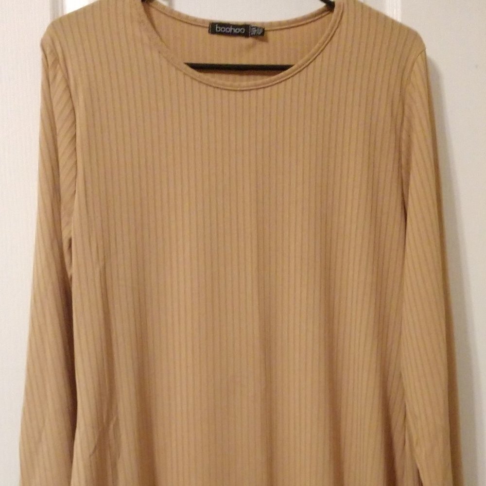 Plus Jumbo Rib Long Sleeve Bodycon Dress in Camel